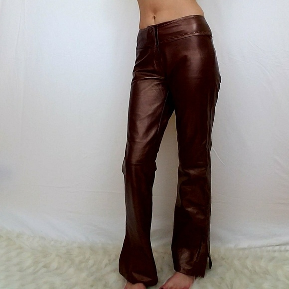 Caché Leather Bronze Flare Pants size 2 - Picture 3 of 8