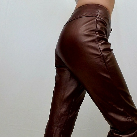 Caché Leather Bronze Flare Pants size 2 - Picture 4 of 8