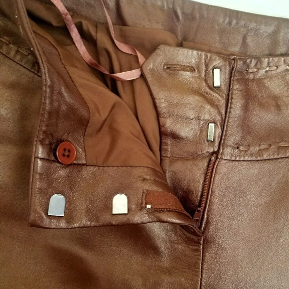 Caché Leather Bronze Flare Pants size 2 - Picture 7 of 8
