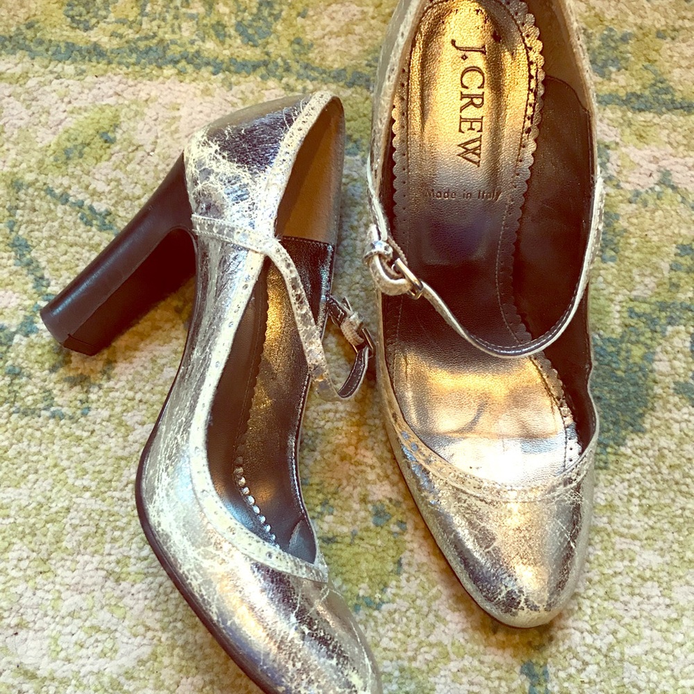 J. Crew Metallic Cracked Silver Pumps