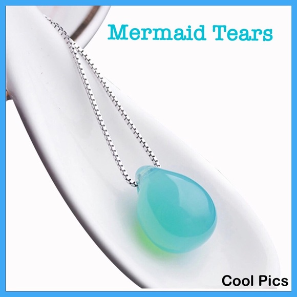 Sterling Silver Plated Mermaid Tear Necklace - Picture 2 of 6