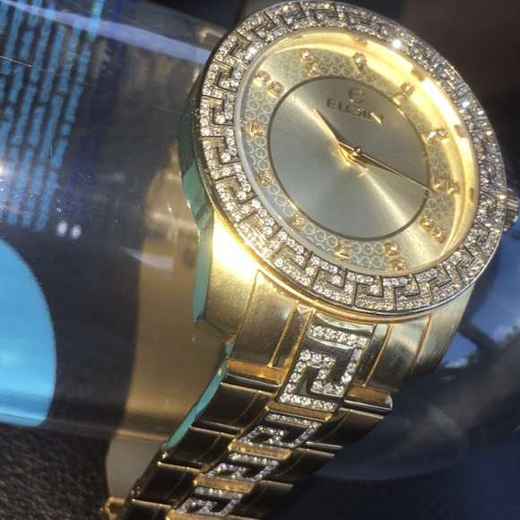 Gold diamond Elgin watch. Japan movement - Picture 3 of 3