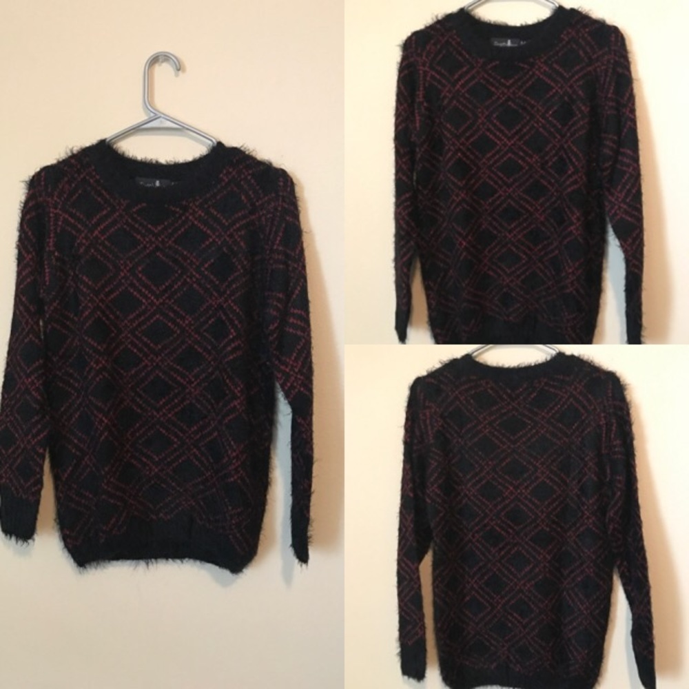 Black/Red Eyelash Fringe Sweater