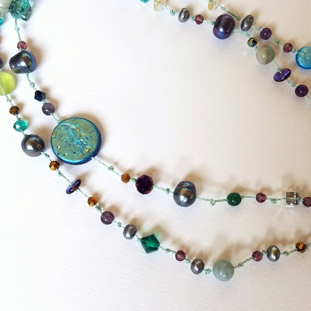 Crystal Pearl amethyst Czech glass necklace