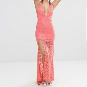 Plunge front lace maxi