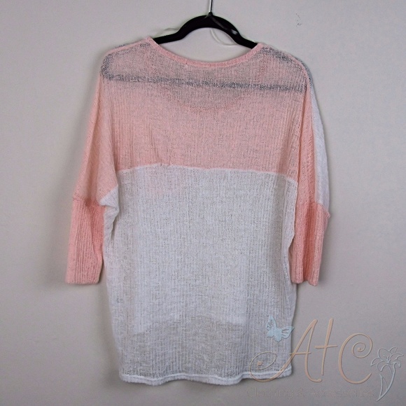 Clearance Pink and White Light Weight Sweater Top - Picture 3 of 6