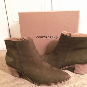 LuckyBrand Olive Suede Booties