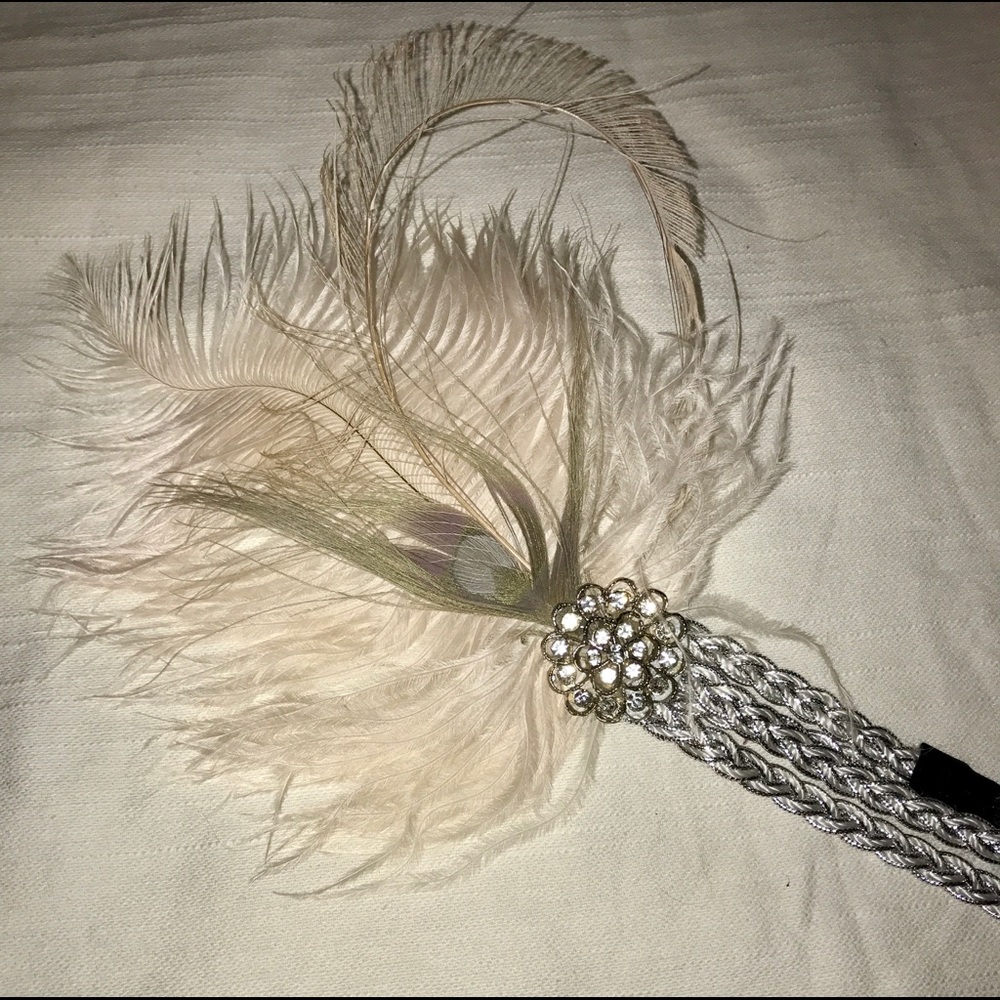 Rhinestone Brooch w/Peacock Feather Headband