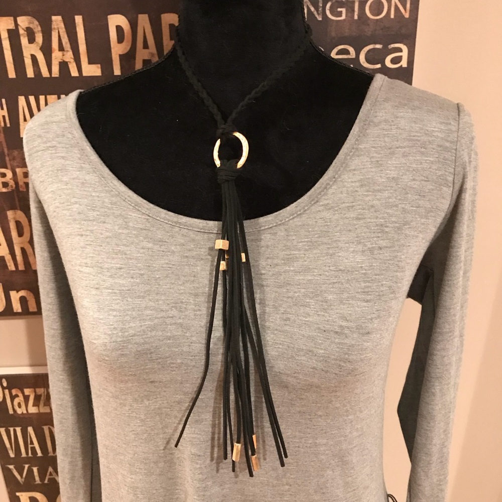 Black Suede and Gold Tassel Necklace