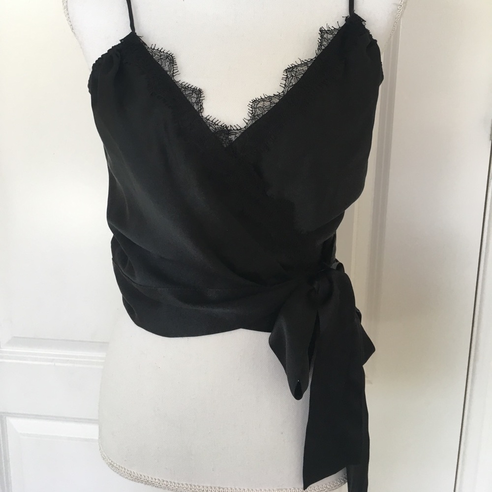 SINGLE Black Side Tie Silk Top - Picture 2 of 7