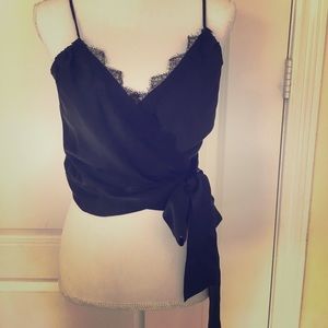 SINGLE Black Side Tie Silk Top