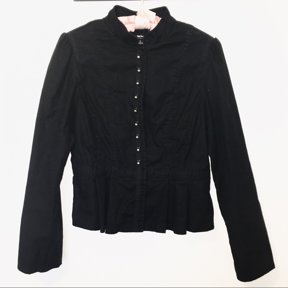 Button Up Military Utility Blazer Jacket w Ruffle