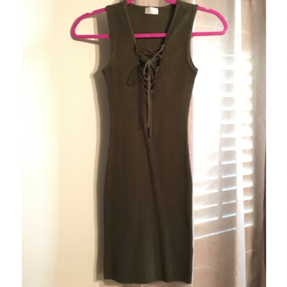 Olive green Ribbed Bodycon Dress