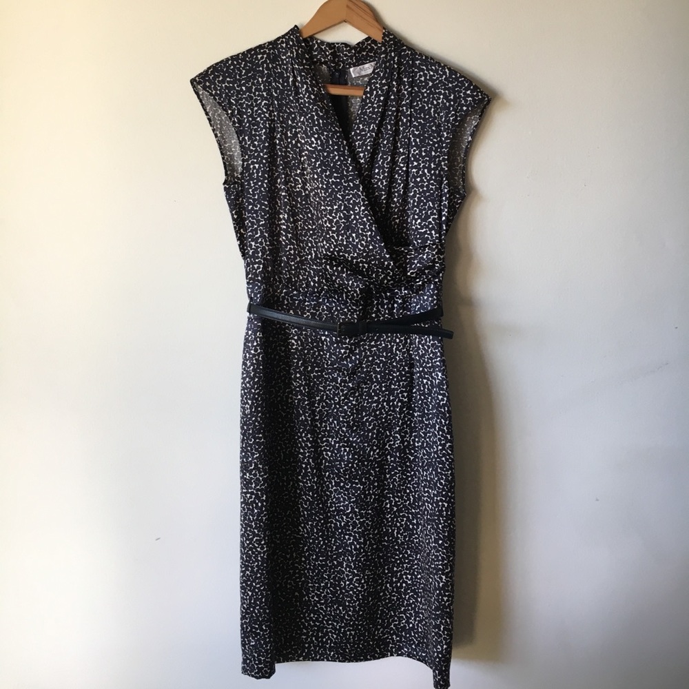 Max Mara silk navy blue belted dress