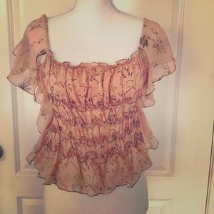 Max Studio Leaf Ruffle 100% Silk Top