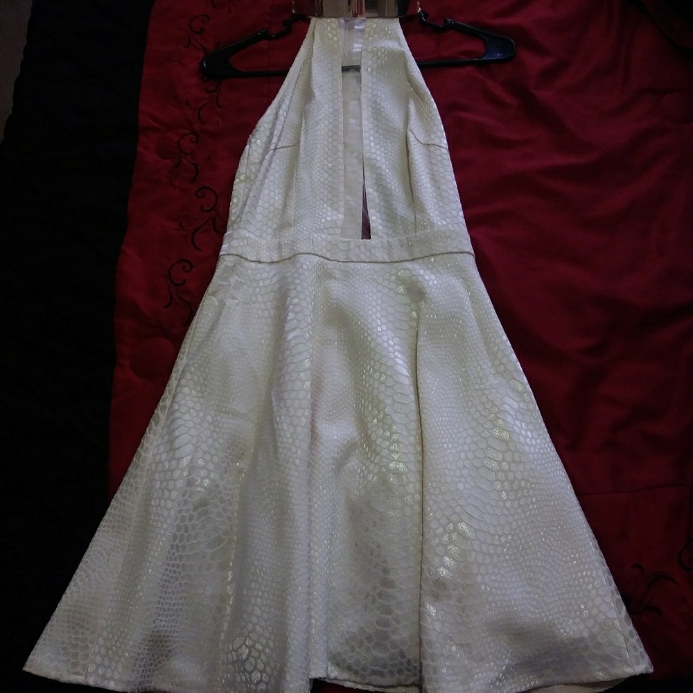 Metallic dress with gold choker necklace attached