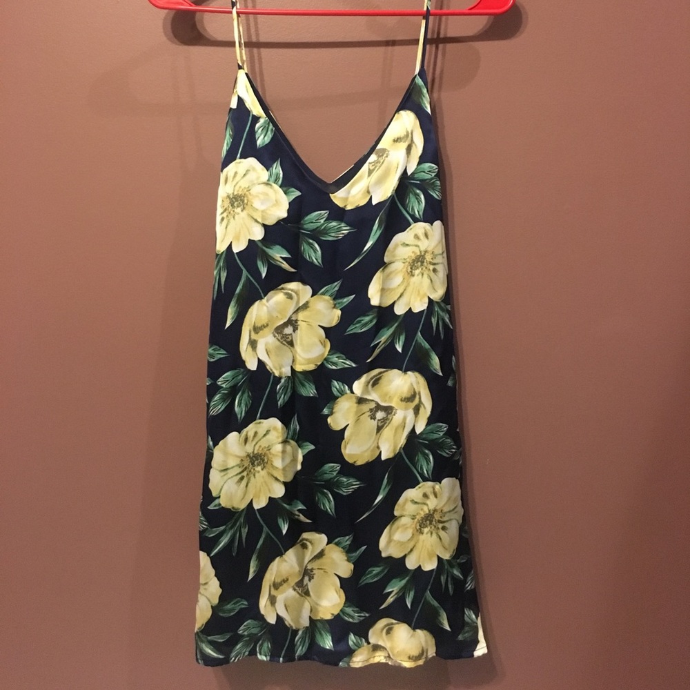 Navy Blue Floral Print Slip Dress