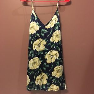 Navy Blue Floral Print Slip Dress