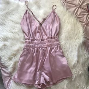 Pink silk romper