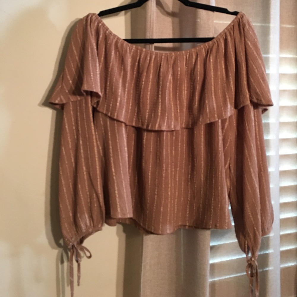 Tan off the shoulder peasant top