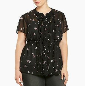 Chiffon hummingbird ruffle Top