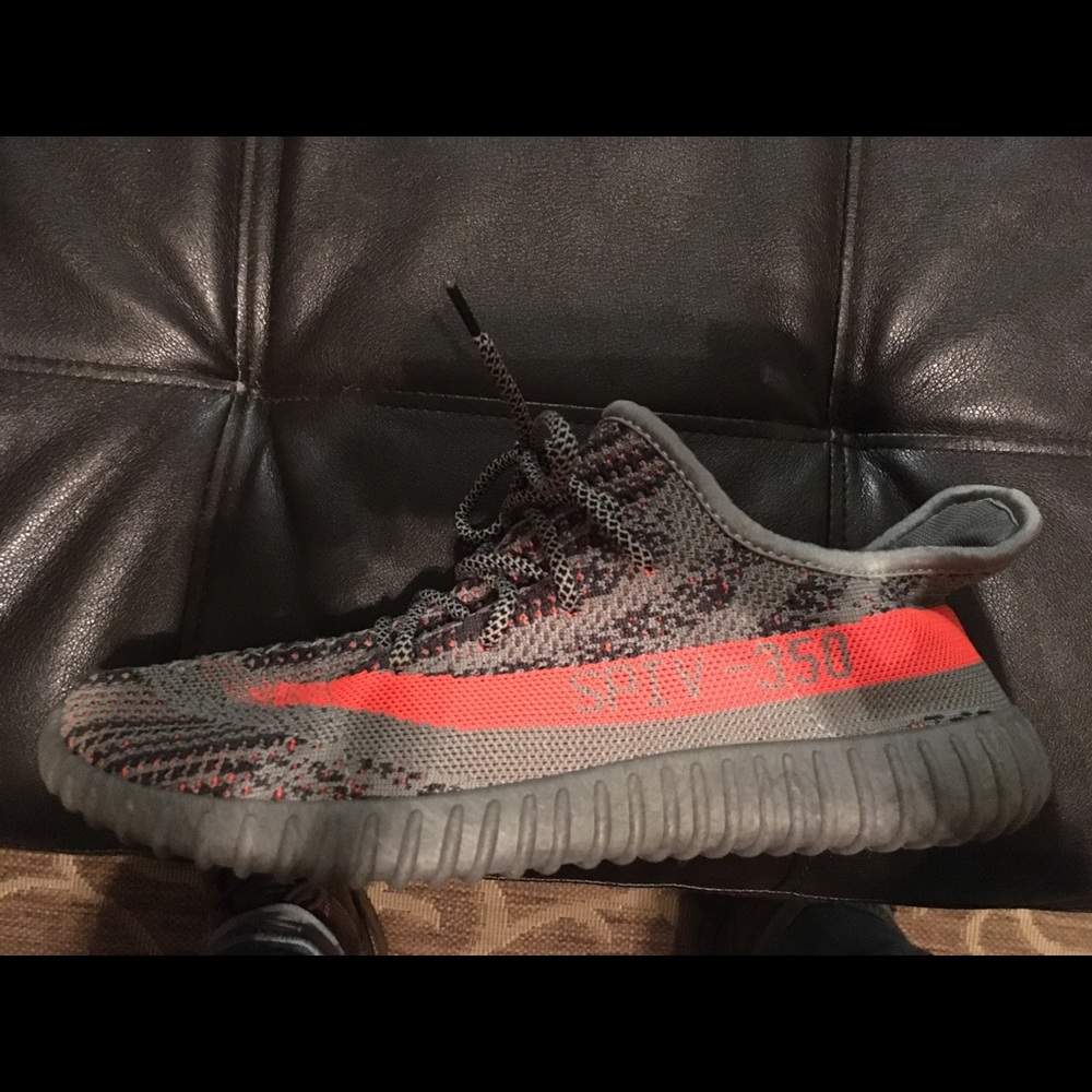 Grey and orange athletic sneakers