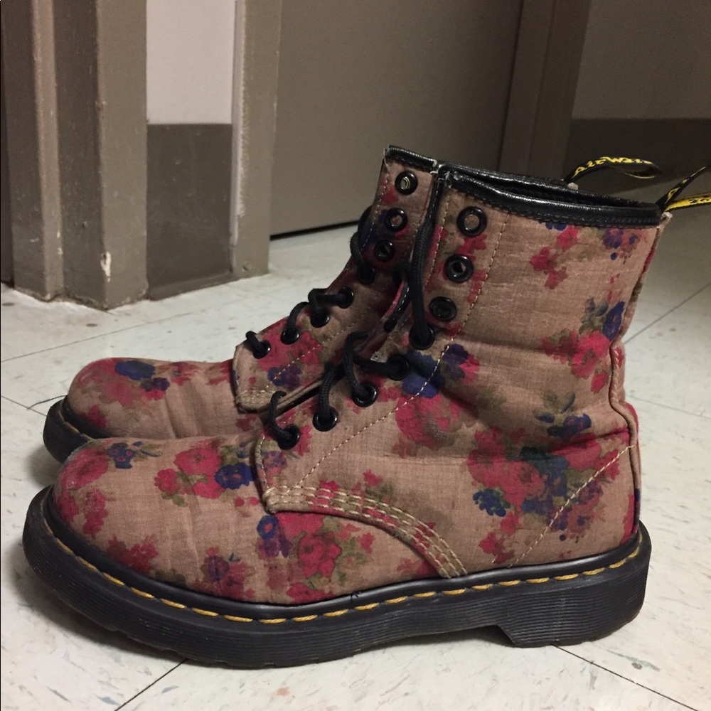 brown floral doc martens