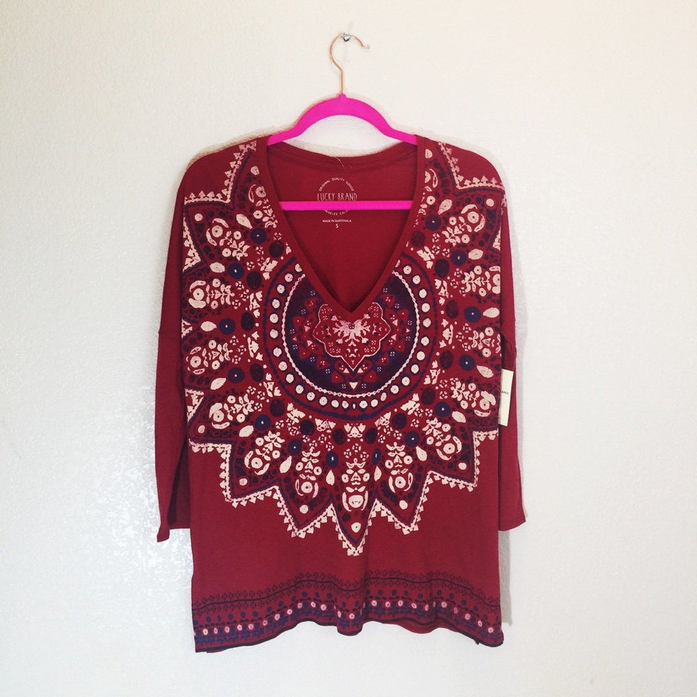 Lucky Brand Cotton Red Long Sleeve Shirt
