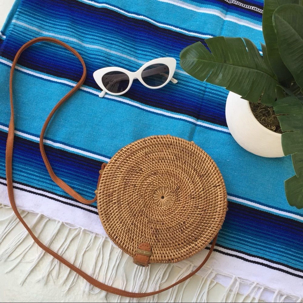 LARGE Bali Ata Round Rattan Bag w/ Leather Clasp
