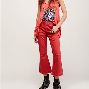 Fp chloe cropped flare jeans in red