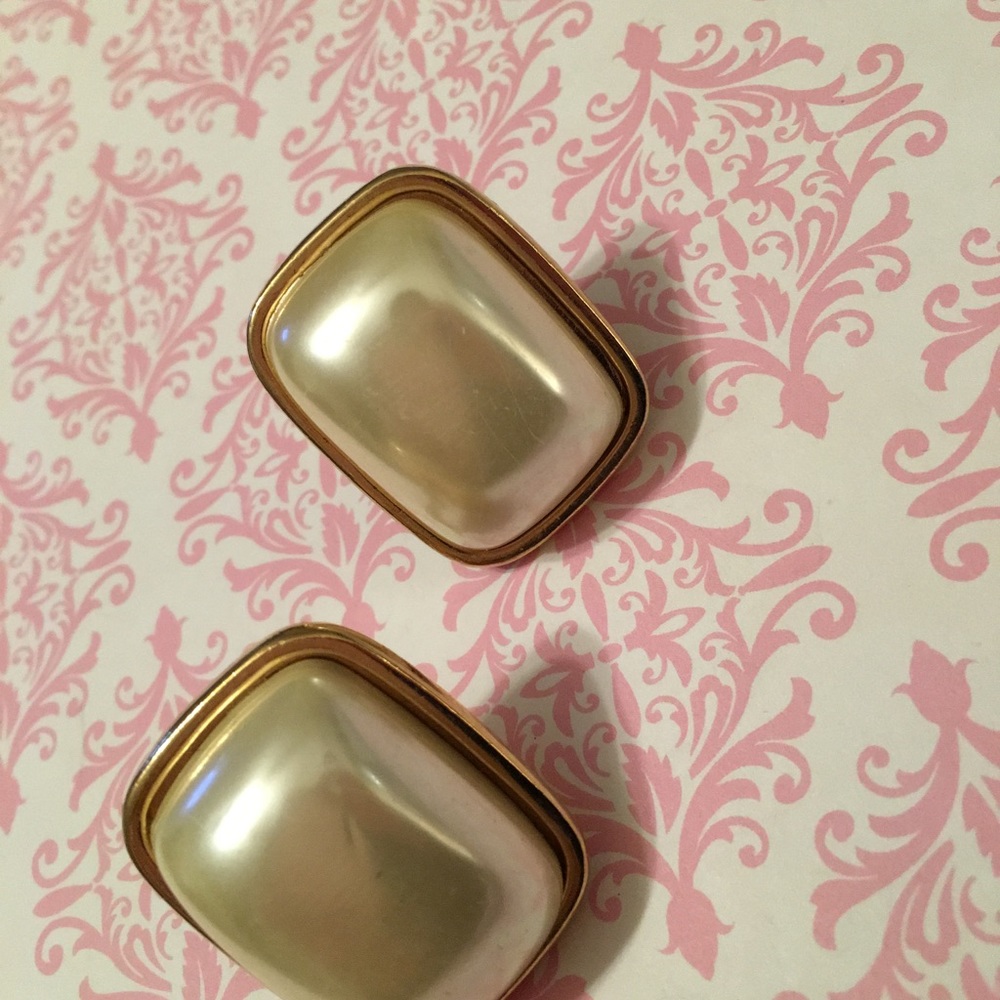 1980’s Big Bold Earrings Faux Pearl signed M Jent