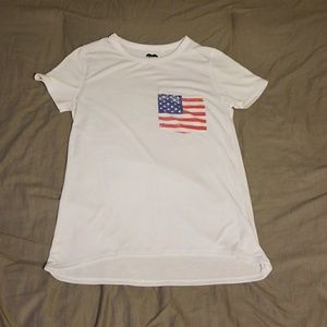 White tee with American flag pocket