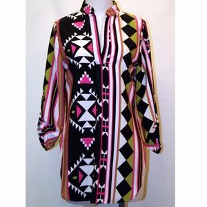 Yahada Aztec Print Tunic Pink Black & Green