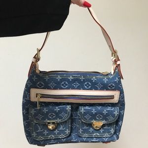 Vintage Denim Louis Vuitton Hobo Bag with Pockets