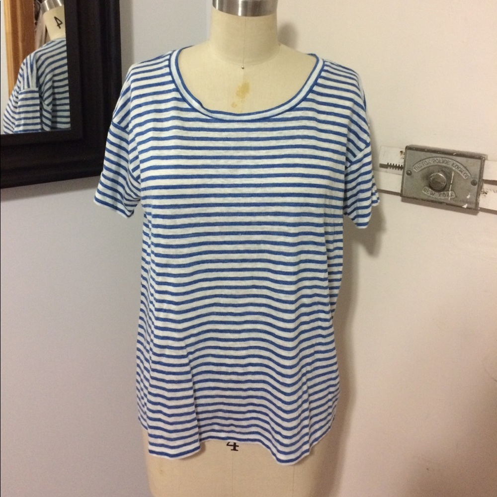 Jcrew Blue & White Stripe Linen Tee