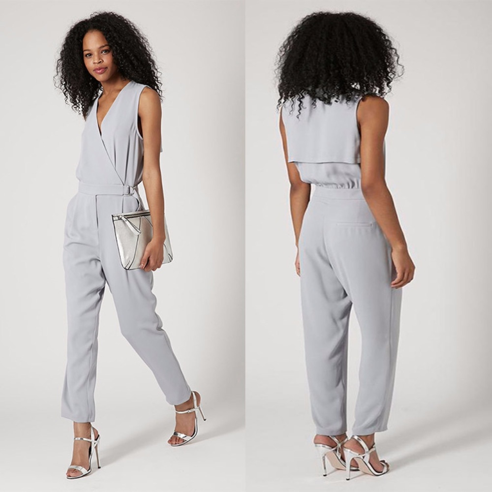 TOPSHOP Sleeveless Crepe Gray Jumpsuit Sz 6