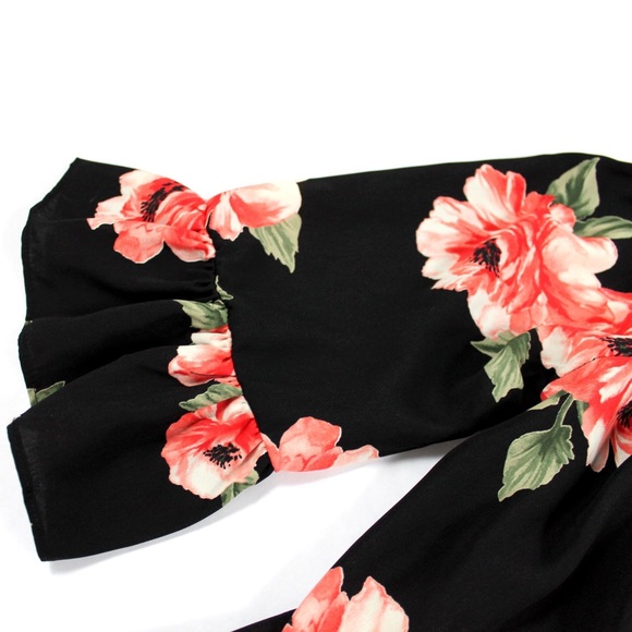 FLORAL RUFFLE OFF THE SHOULDER BELL SLEEVE TOP - Picture 5 of 8