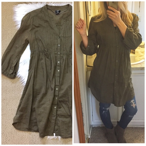 h&m green shirt dress