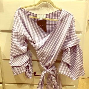Lavender gingham wrap shirt Small