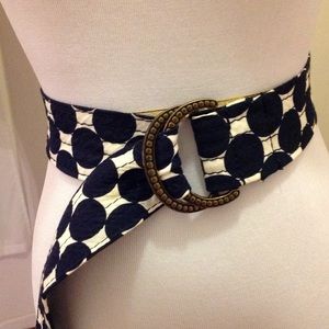 J Crew navy and white polka dot belt size S/M