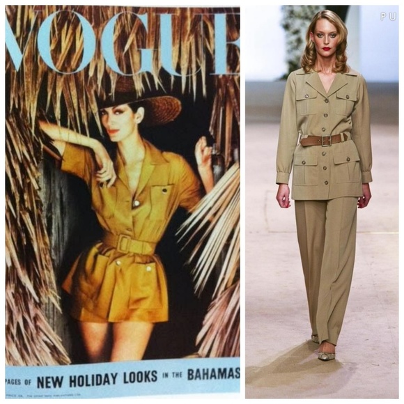 Rare! Vintage 1990s YSL Safari Pantsuit Beige Wool 36 S - Picture 2 of 6