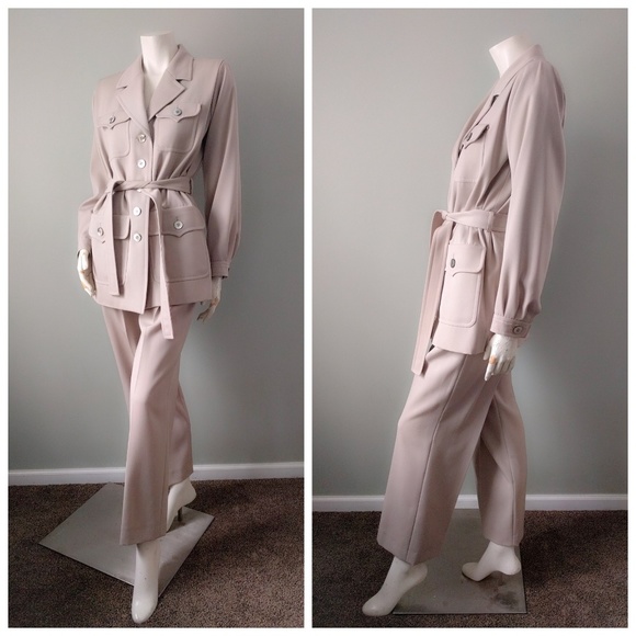 Rare! Vintage 1990s YSL Safari Pantsuit Beige Wool 36 S - Picture 4 of 6