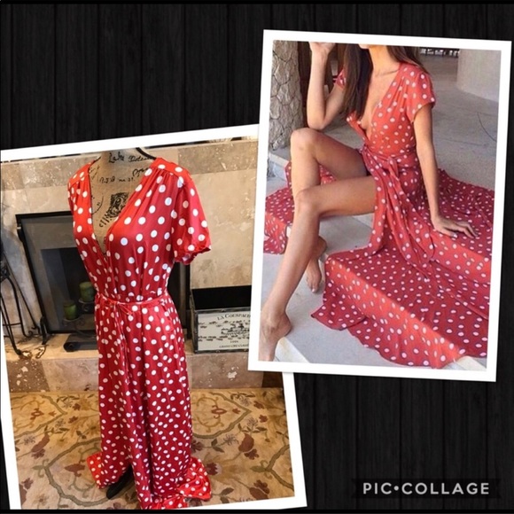 Boho polka dot maxi wrap dress - Picture 2 of 8