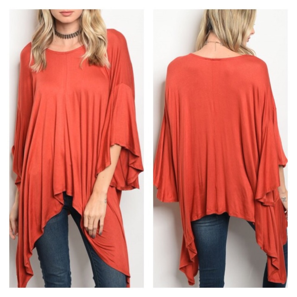 Rust Burnt Orange Flowy Boho Jersey Tunic Top - Picture 2 of 2