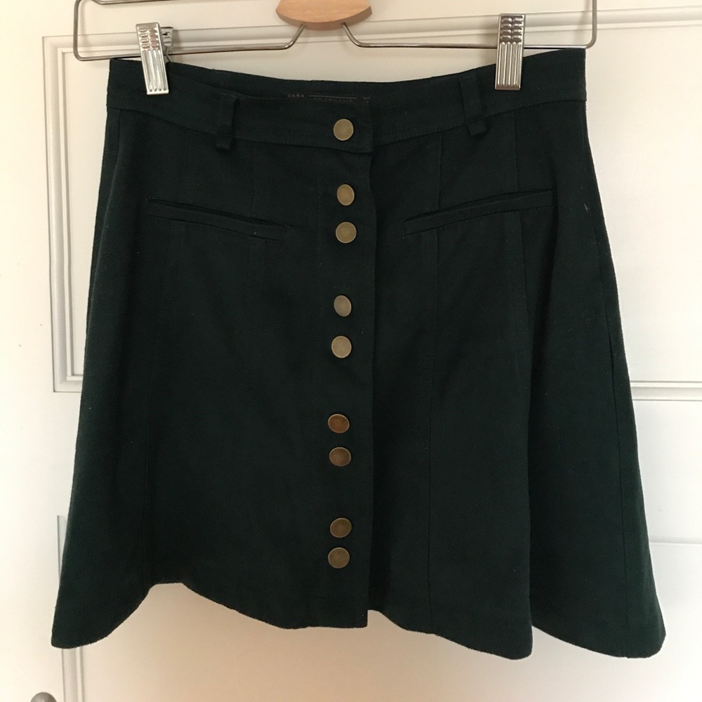 Zara Forest Green Faux Suede A-Line Miniskirt