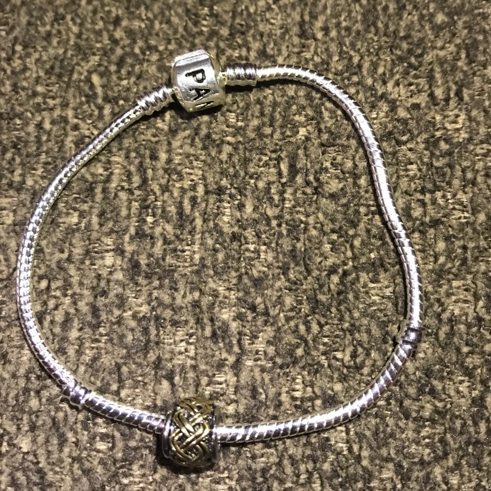 Silver Pandora bracelet w/ Gold and Silver C harm