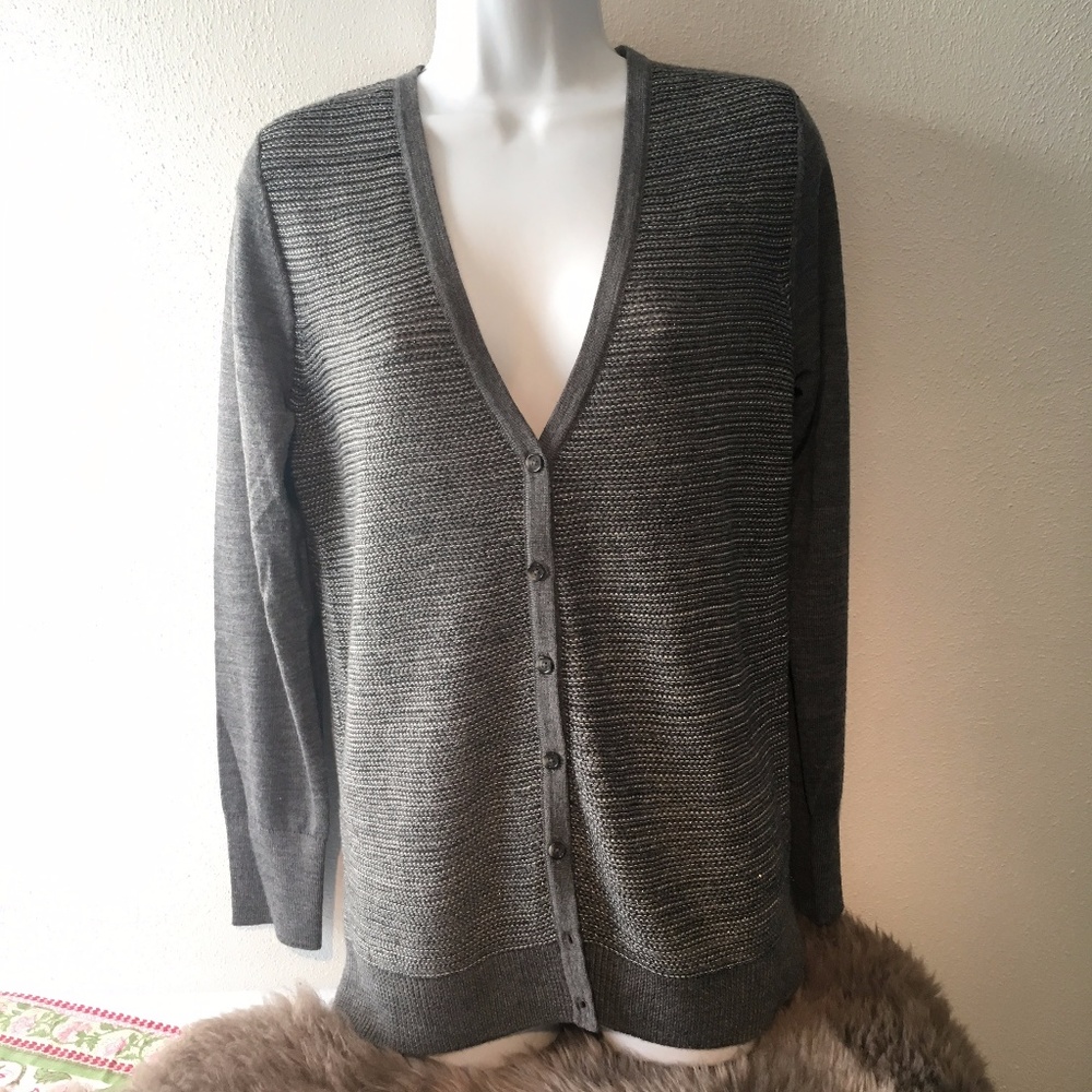 Loft Gray Button Knit Cardigan Sz M