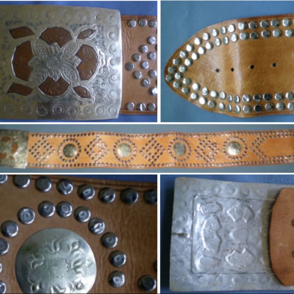 Brown Leather Studded Wide Belt