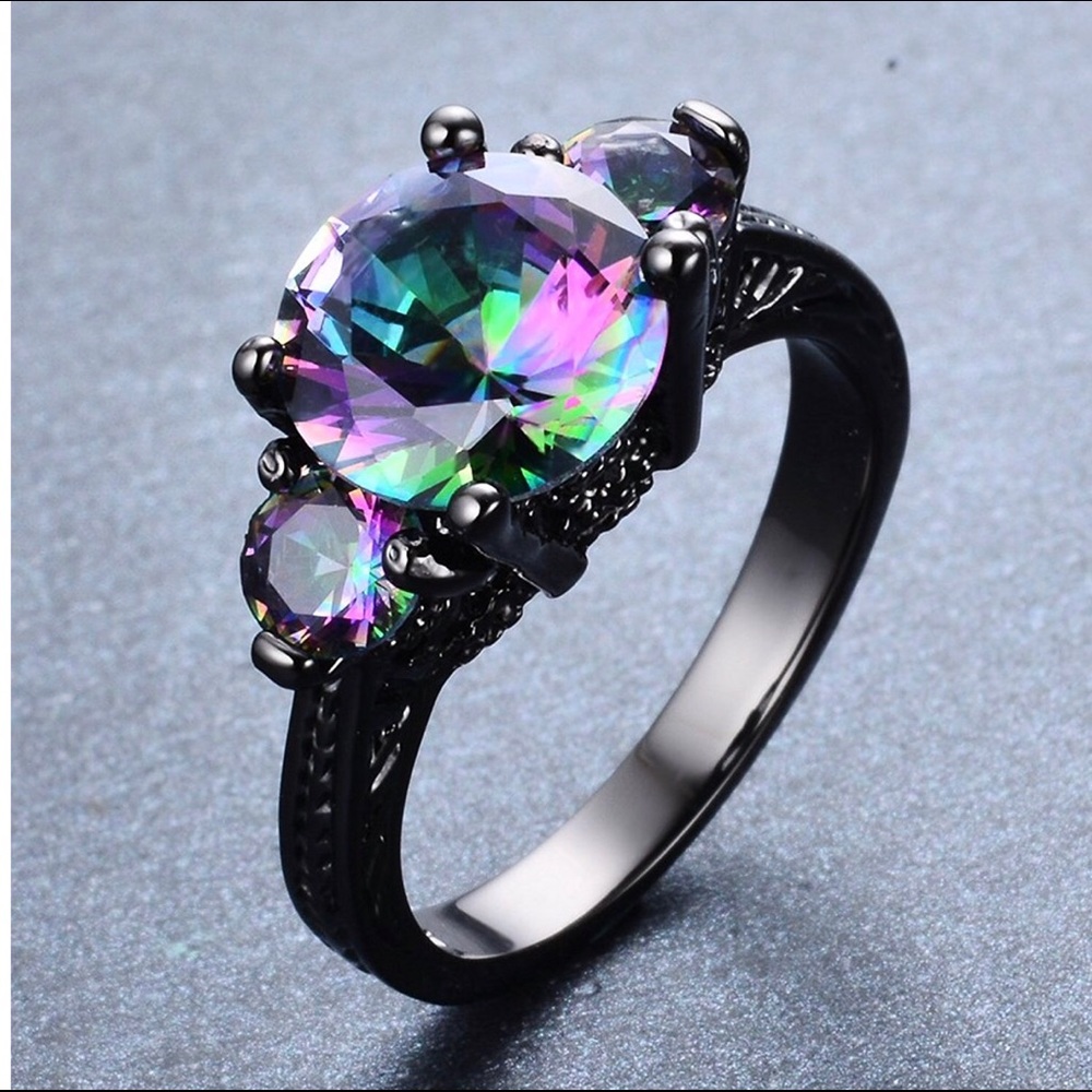Mysterious rainbow topaz ring, 14KT black gold