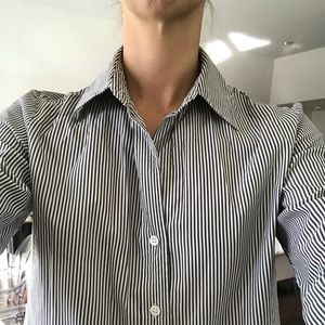 Black white striped button down LS theory shirt